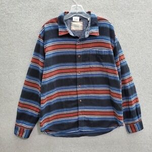 American Threads Men Button Up Shirt XL Blue Striped Pockets Long Sleeve Collar